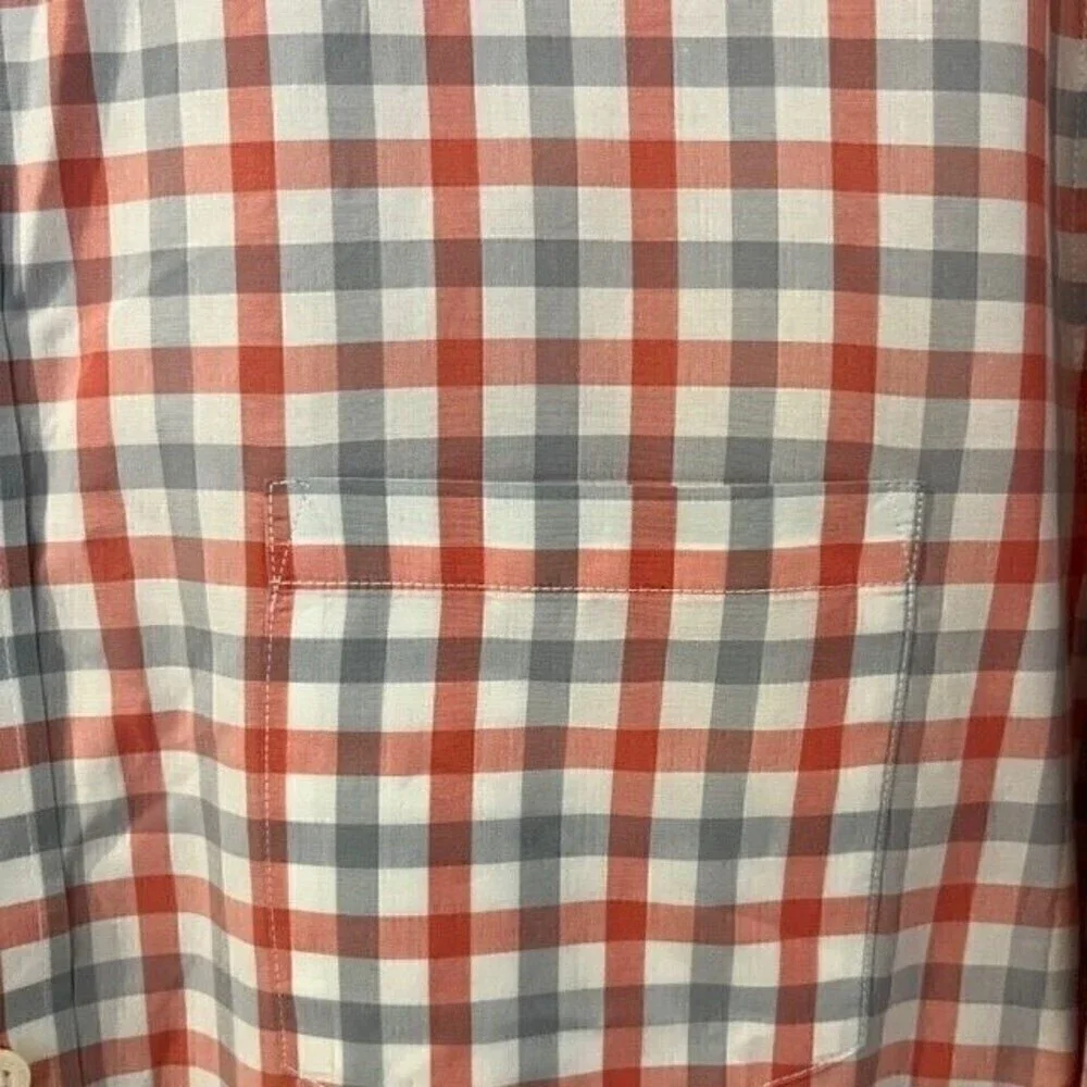 J. Crew Coral & Gray Gingham Button Down Casual Dress Shirt Size Large